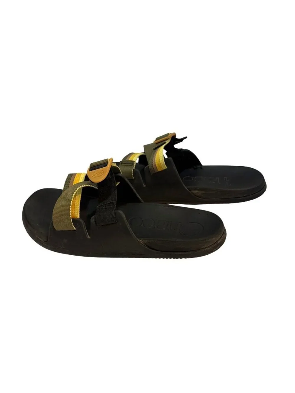 Chaco Chillos Adjustable Slide Sandals Black & Yellow Straps Size W11 - Picture 4 of 7